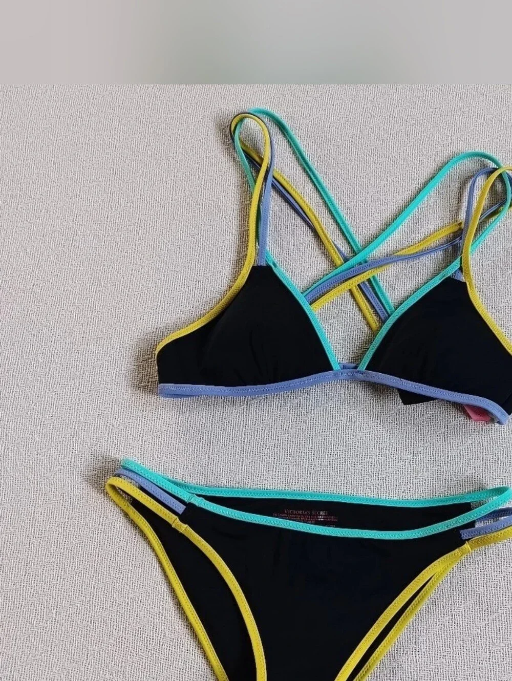 Victoria's Secret Black Bikini with Turquoise, Yellow & Lavender Trim
